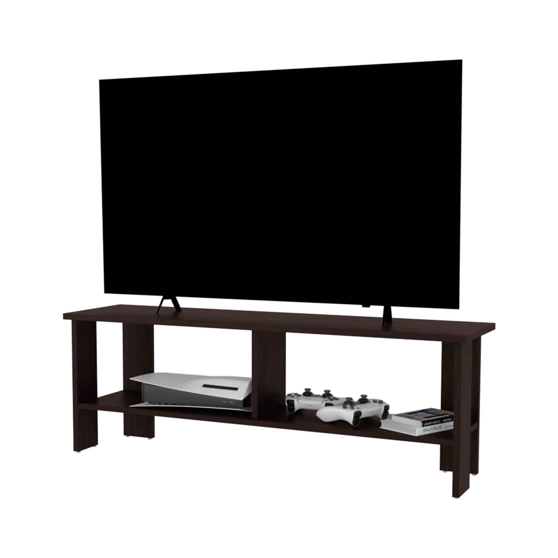 50-59 Inch Walnut TV Stand with Storage Shelves for Living Room