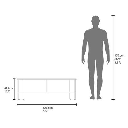 50-59 Inch Walnut TV Stand with Storage Shelves for Living Room