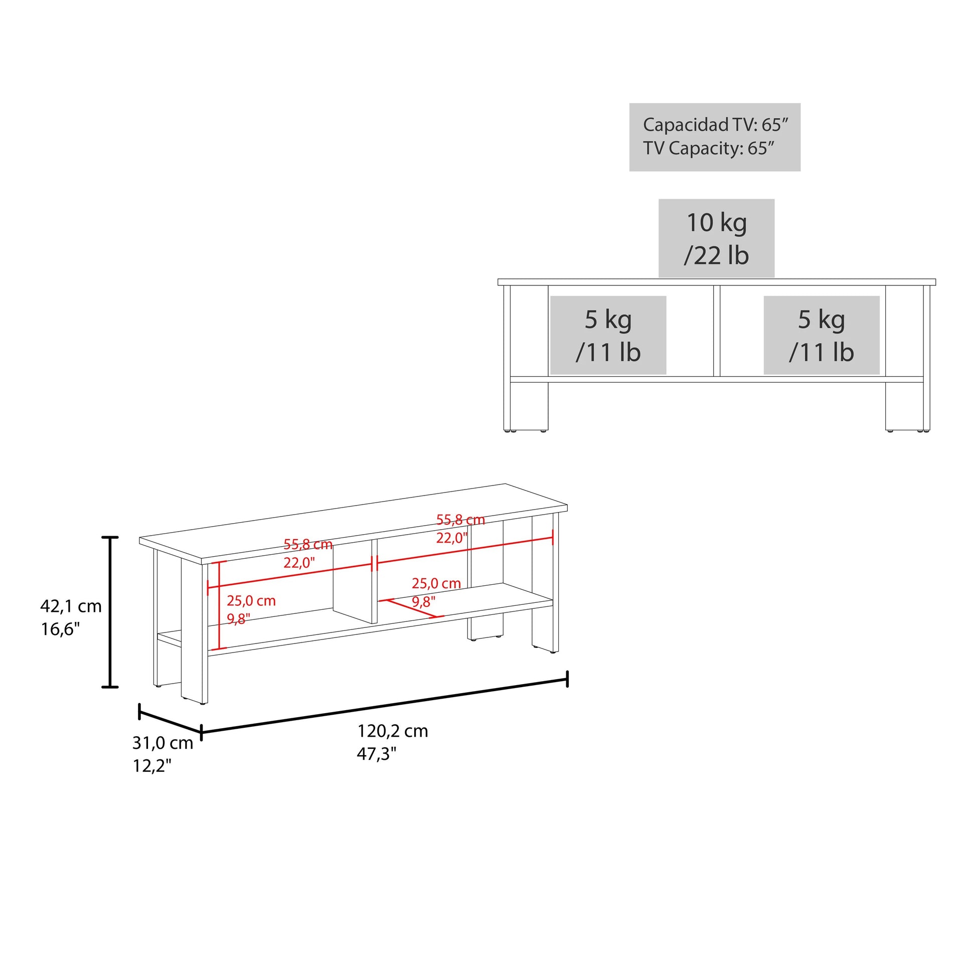 50-59 Inch Walnut TV Stand with Storage Shelves for Living Room
