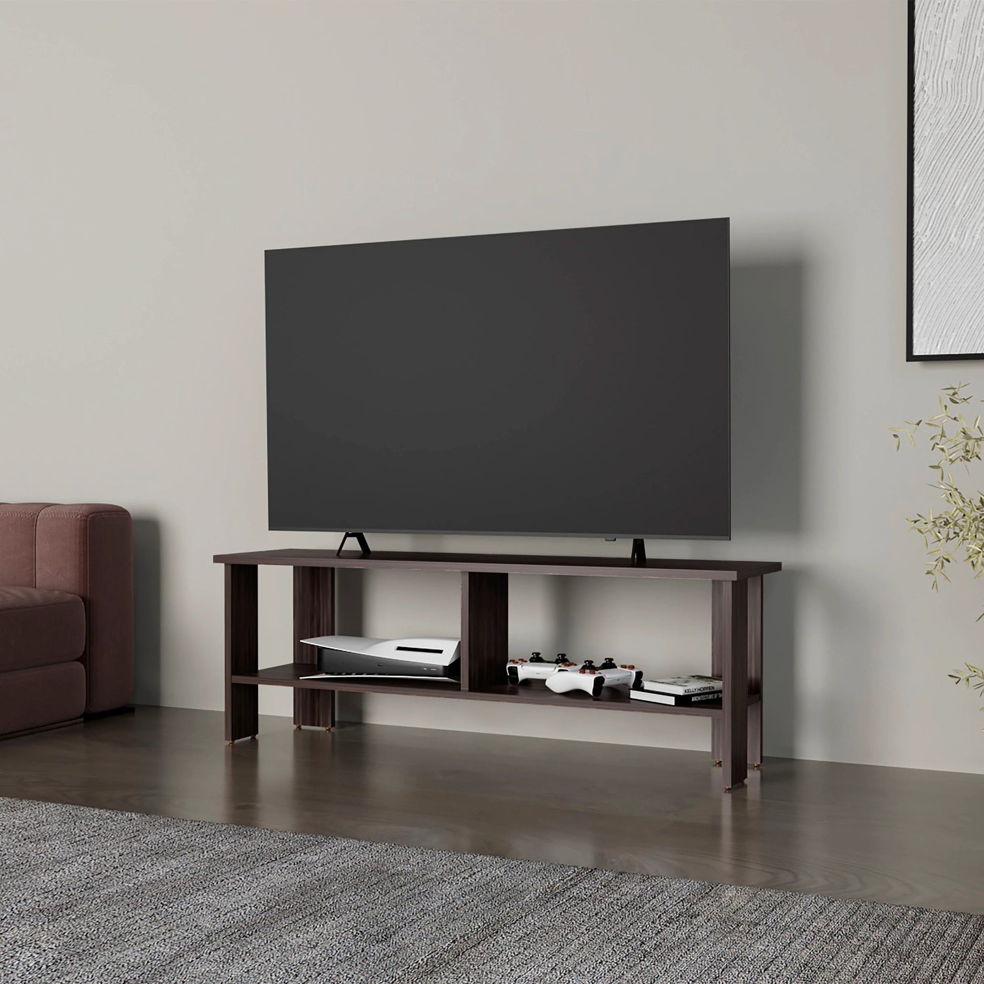 Stained Walnut TV Stand with Open Storage