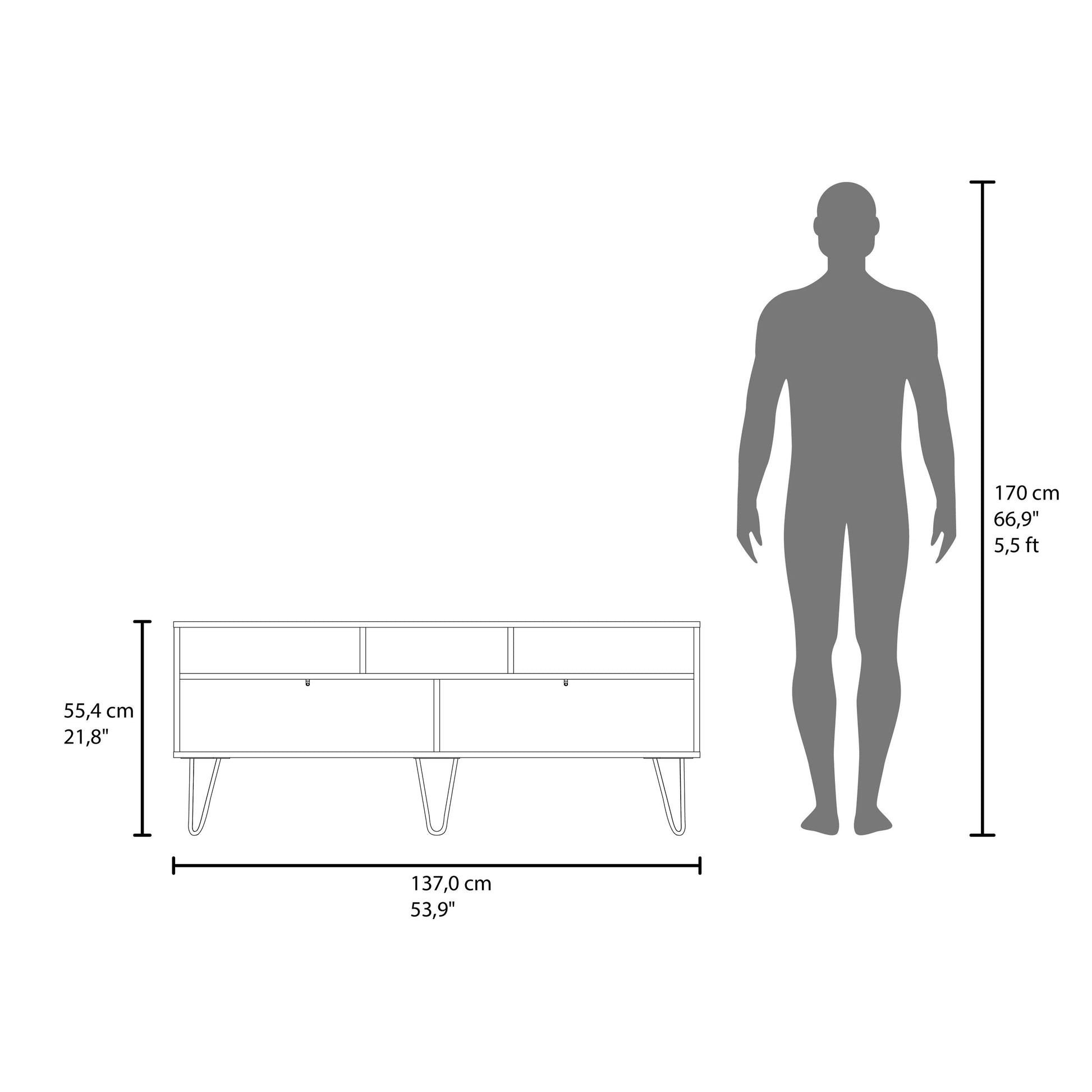 65 Inch White Natural Oak TV Stand with Shelves for Living Room