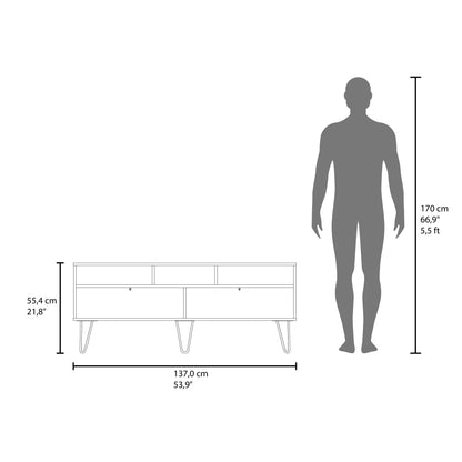 65 Inch White Natural Oak TV Stand with Shelves for Living Room