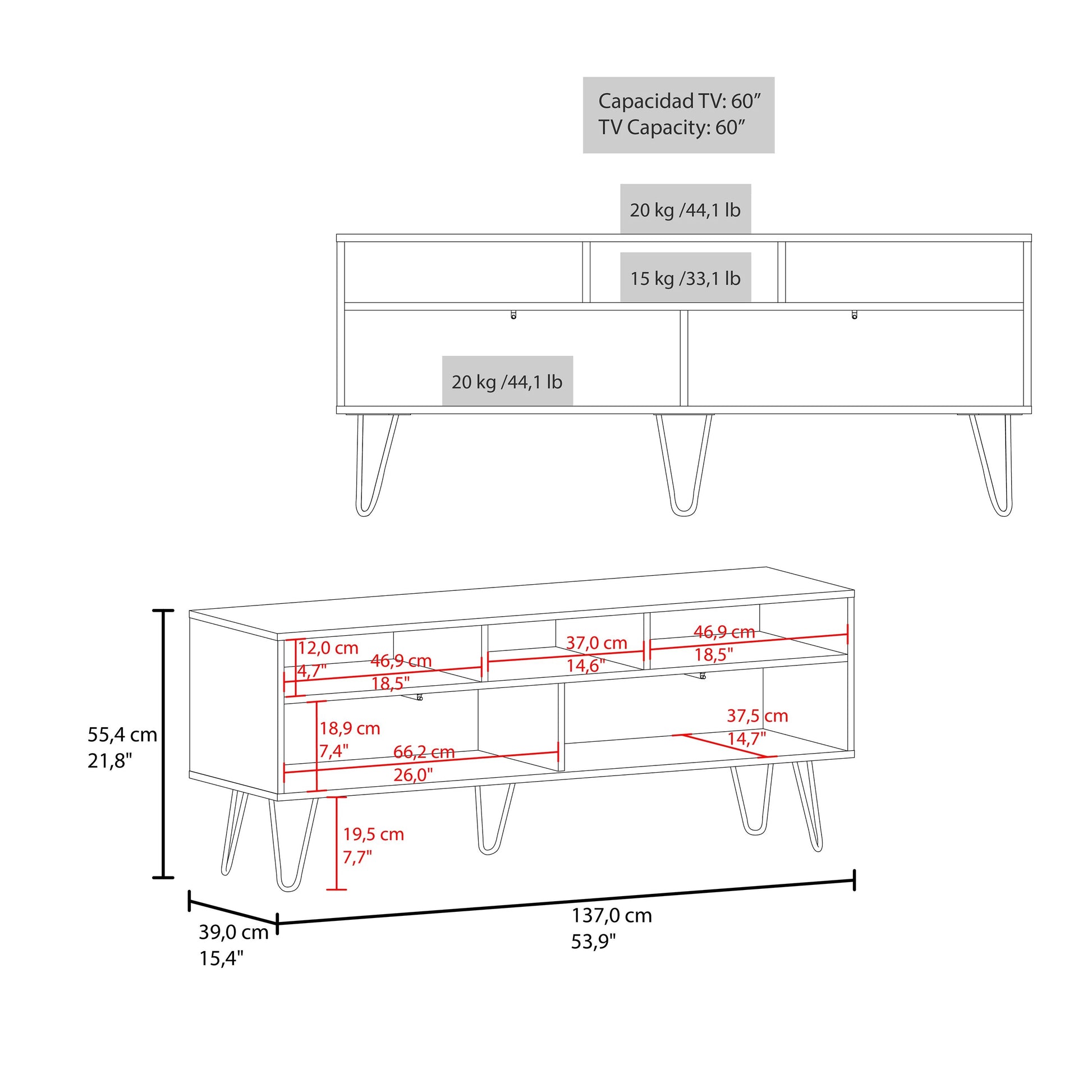 65 Inch White Natural Oak TV Stand with Shelves for Living Room