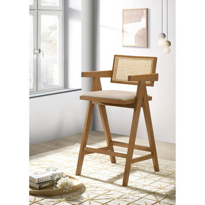 Remy Light Walnut Woven Rattan Wood Bar Chair (Set of 2)