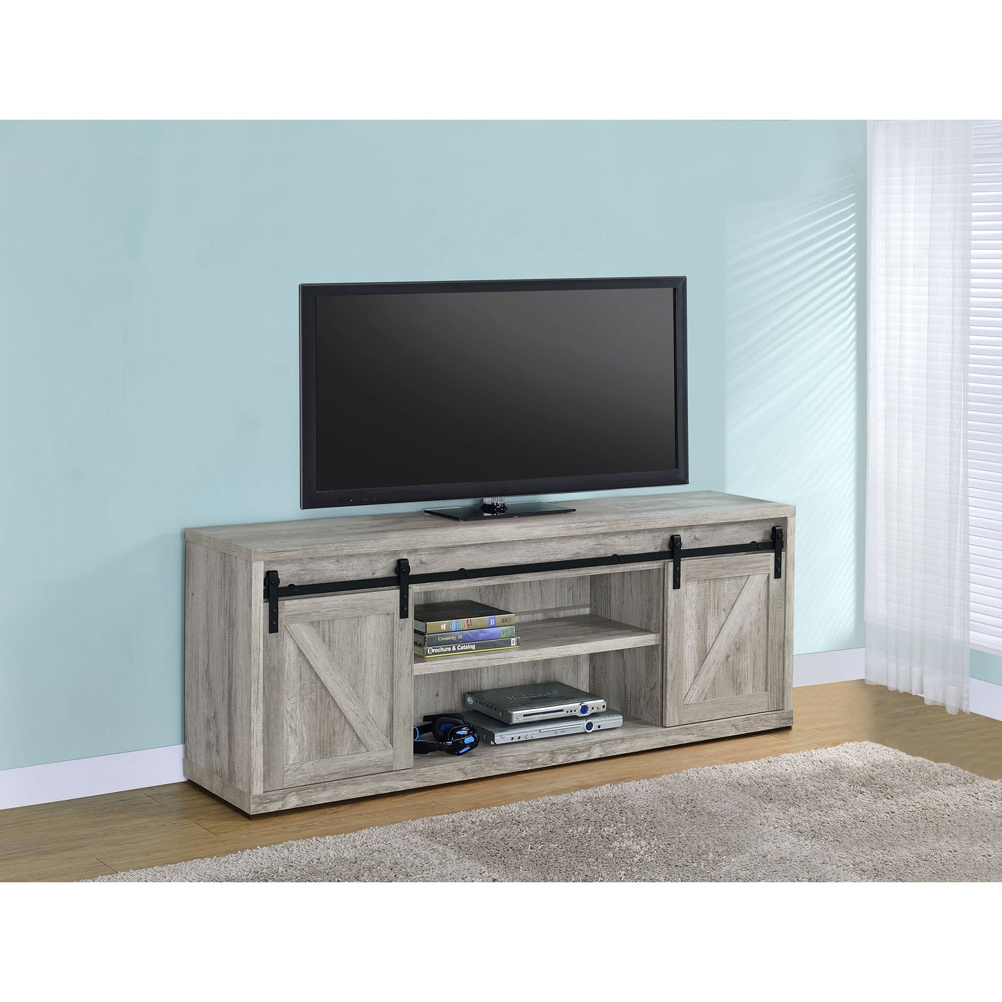 The Grey Driftwood 2-Door Engineered Wood TV Stand