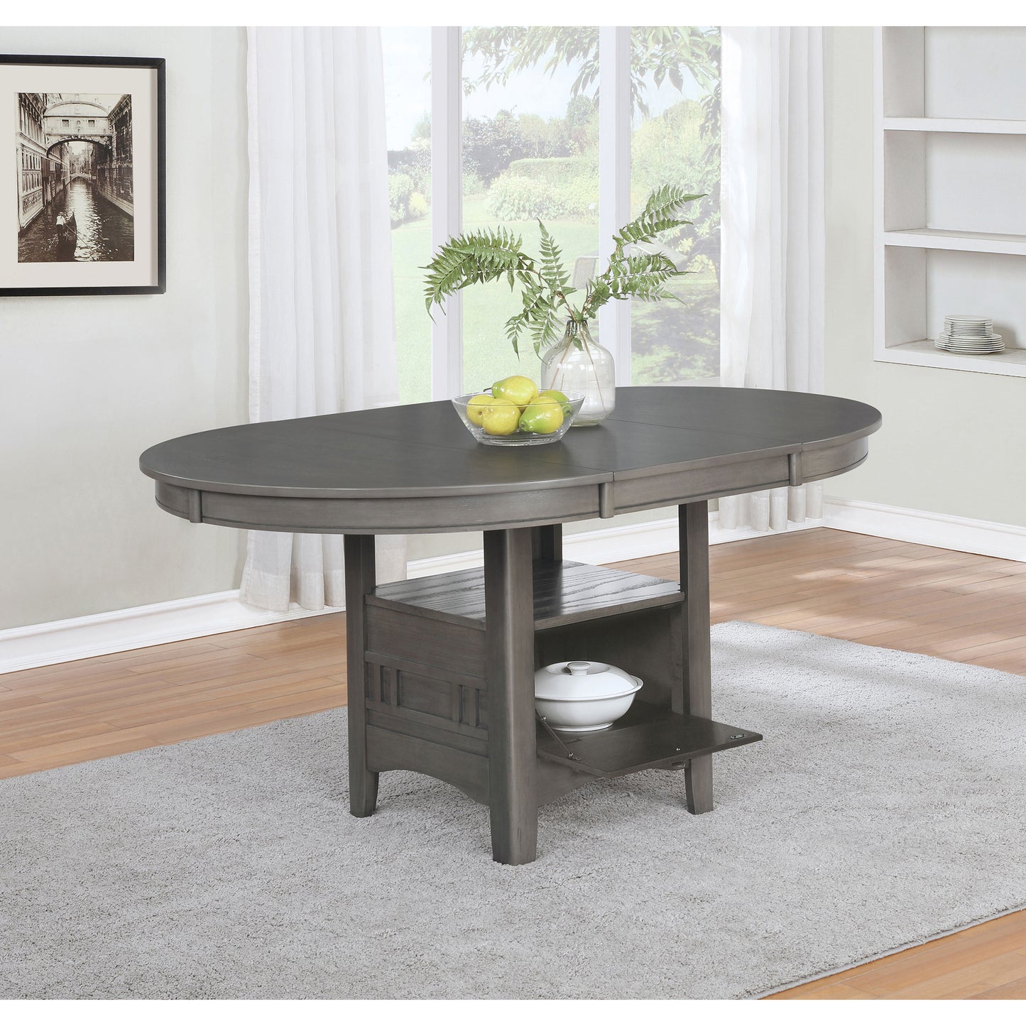 Lavon Oval Medium Grey Extension Leaf Dining Table