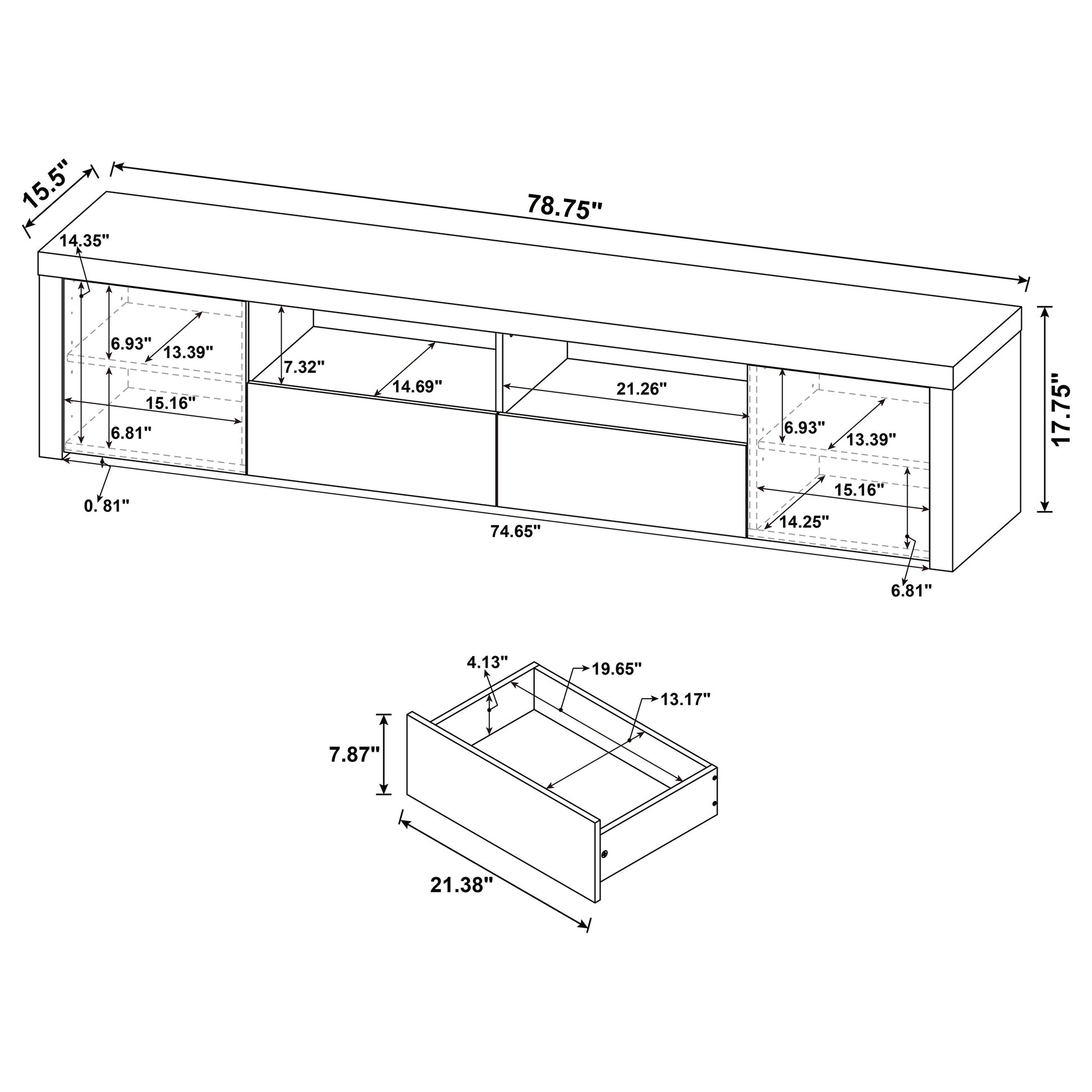 White Engineered Wood TV Stand 78.75" - Primary Living Space