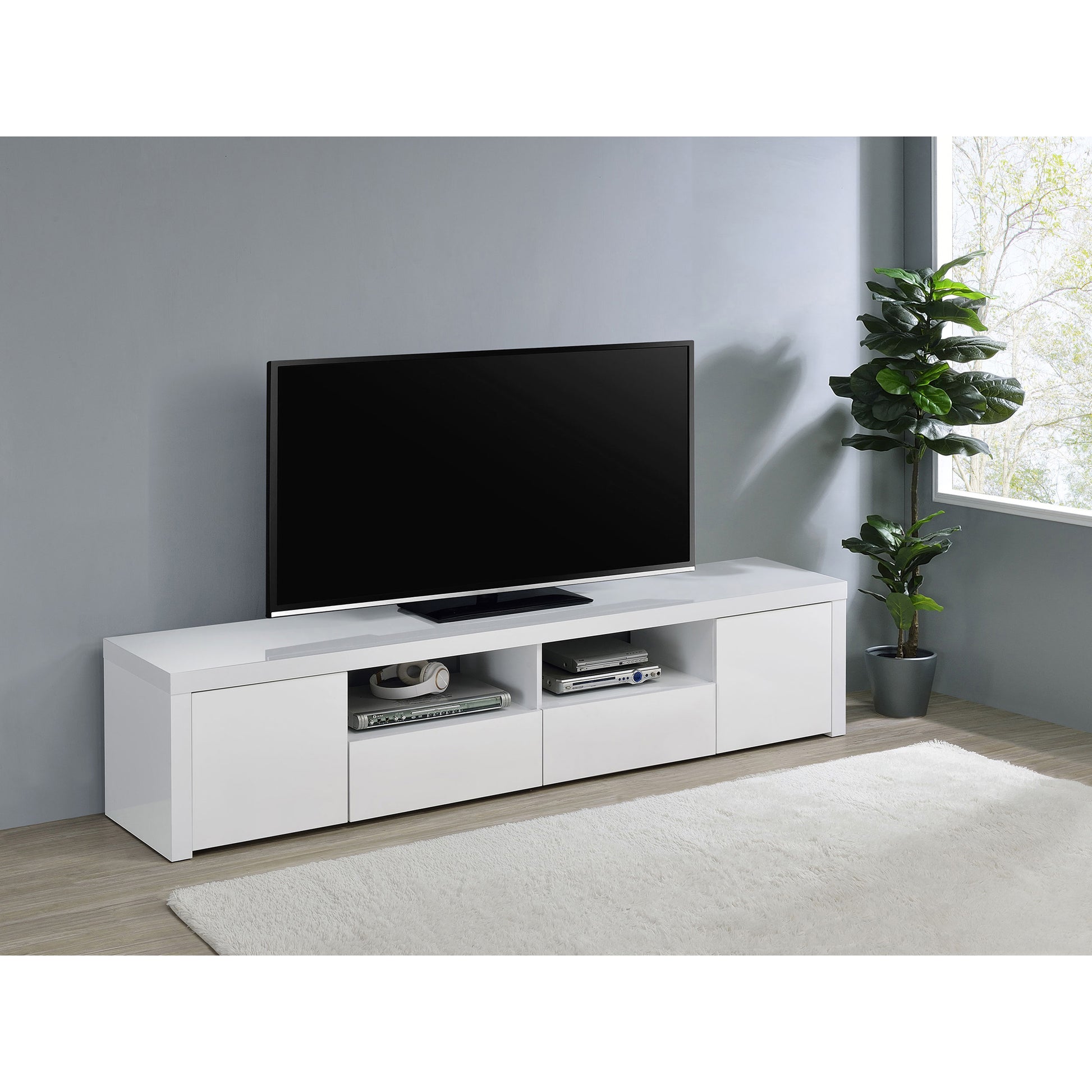 Garner White High Gloss 2-door TV Stand with Drawers