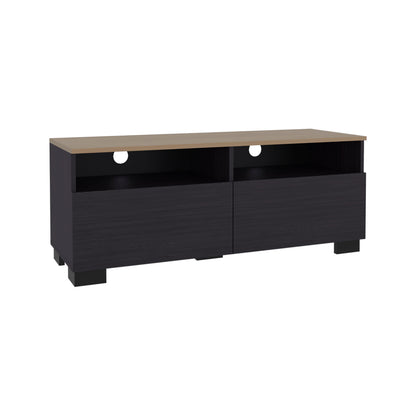 Wenge and Natural Oak TV Stand with a Door and Open Storage