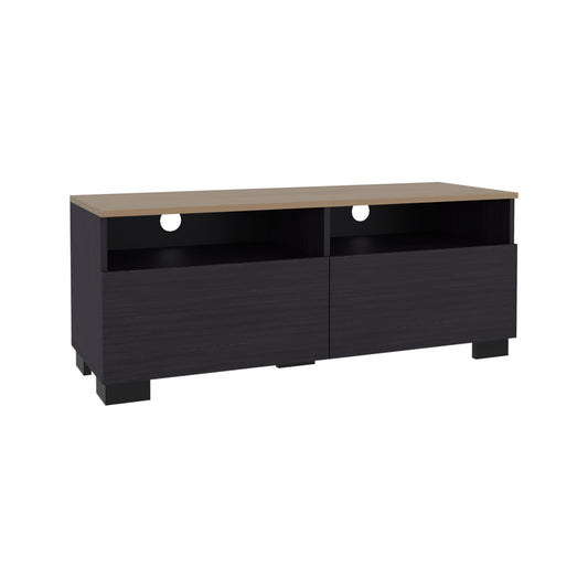 Wenge and Natural Oak TV Stand with a Door and Open Storage
