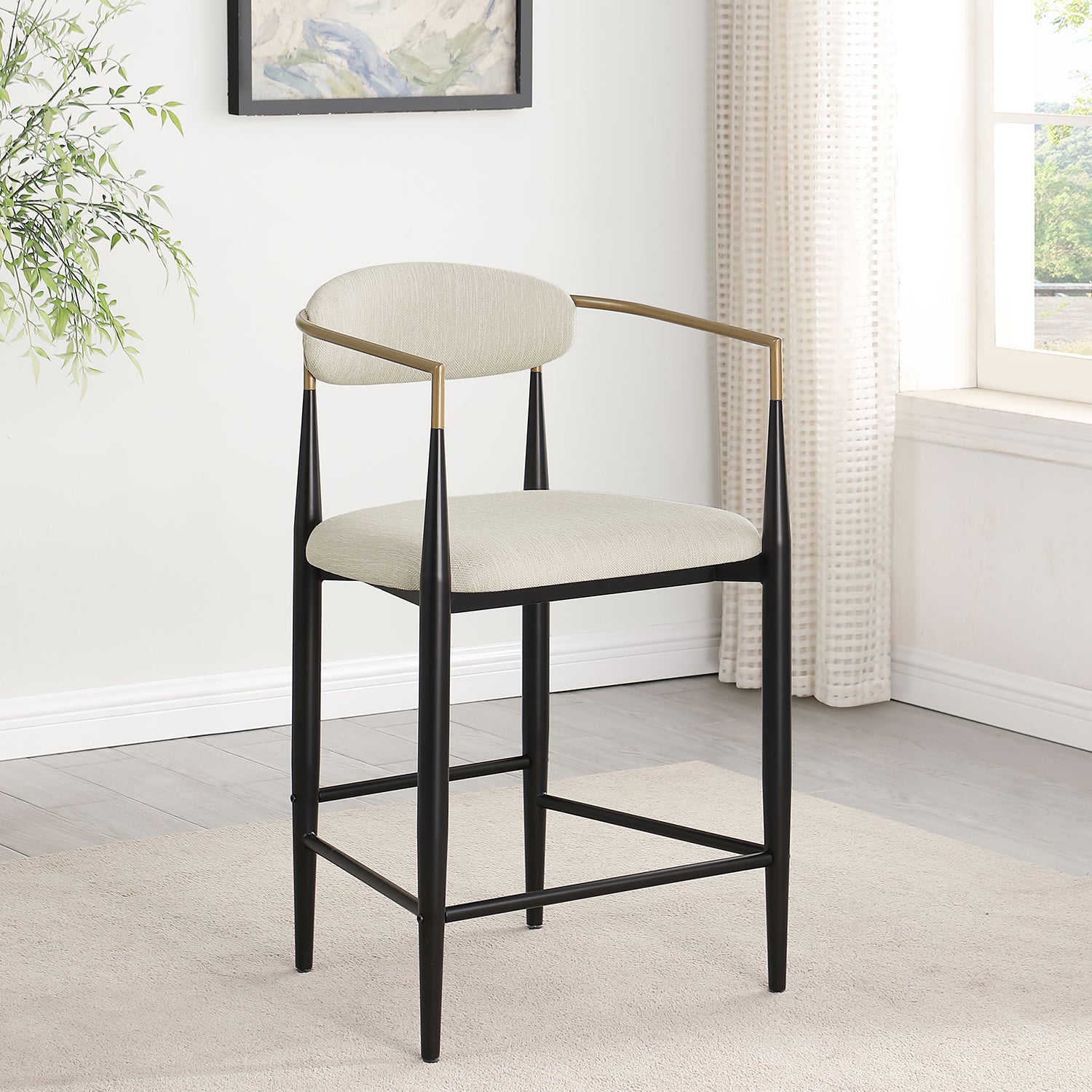 Kirkham Beige Fabric Upholstered Counter Chair  (2 of Set)