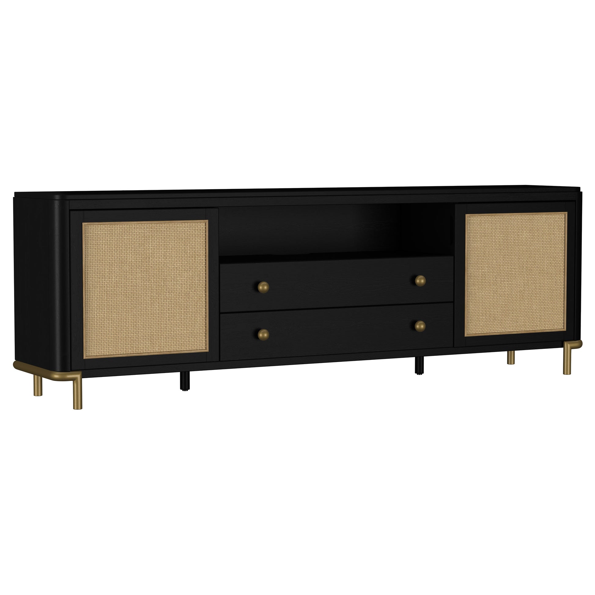 Benson Black 2-Door TV Stand - Spacious Storage & Coastal Style