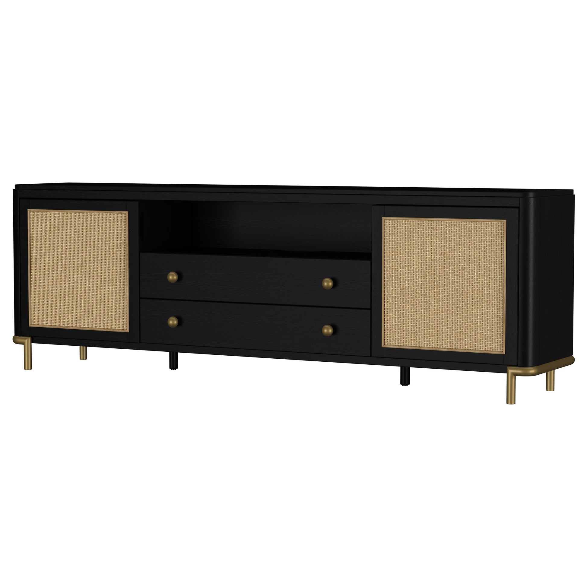 Benson Black 2-Door TV Stand - Spacious Storage & Coastal Style
