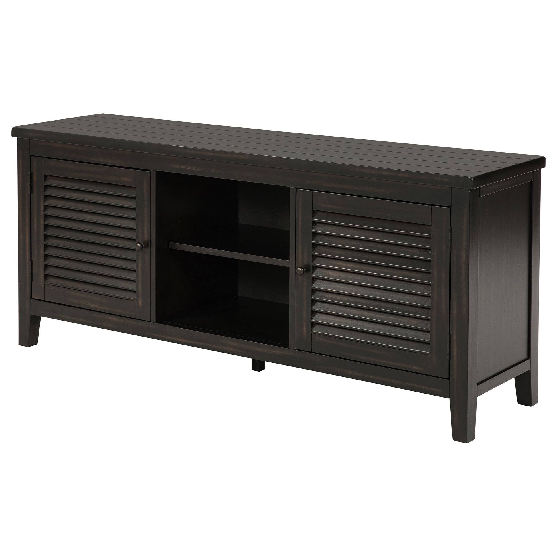 Coastal Wood TV Stand with Storage for Living Room Entertainment