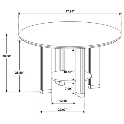 Round Brown Rubberwood Dining Table with Open Storage Shelf