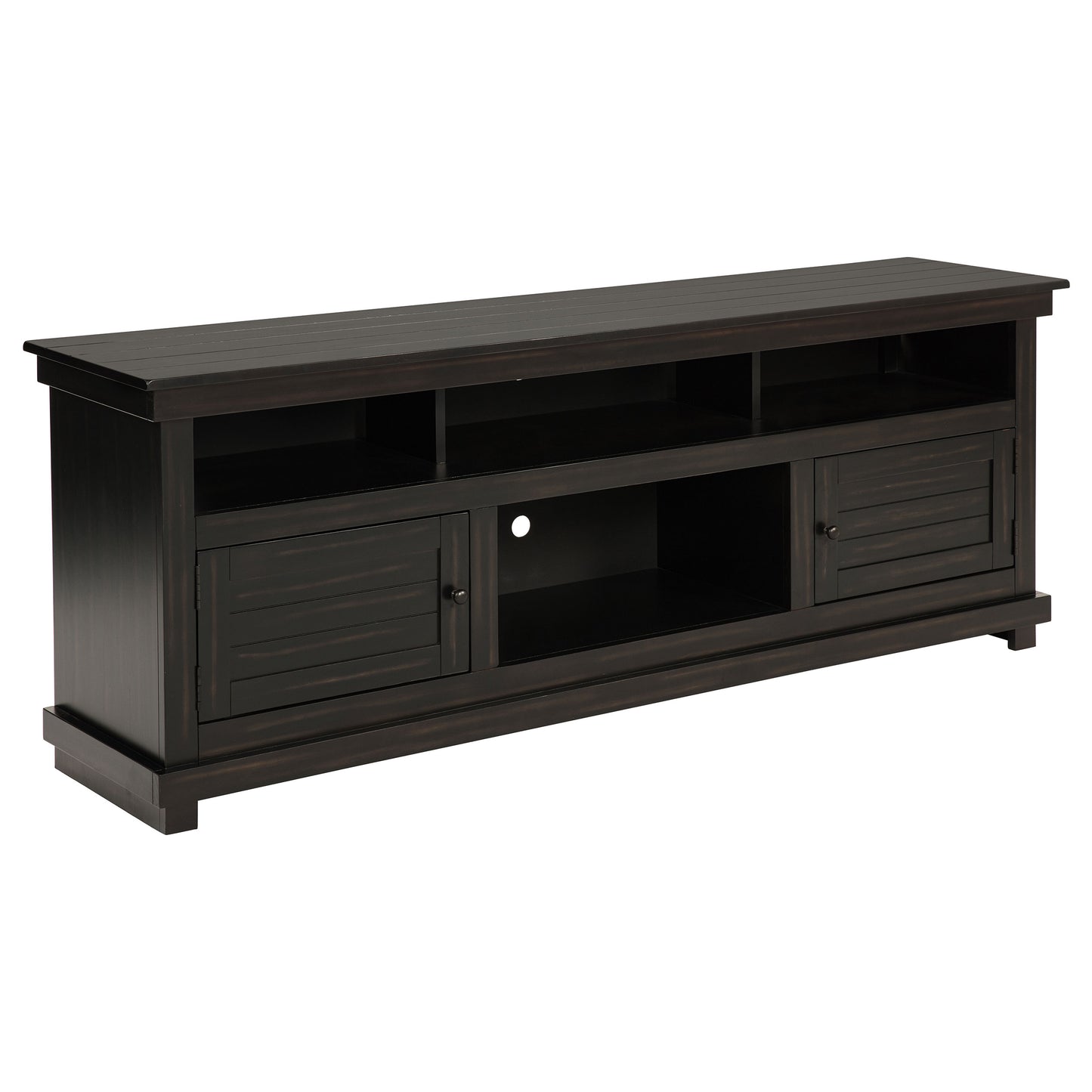 Farmhouse TV Console with Storage, Distressed Brown Pine Wood for Living Room