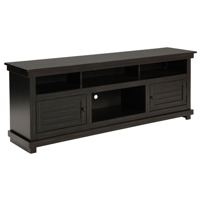 Farmhouse TV Console with Storage, Distressed Brown Pine Wood for Living Room