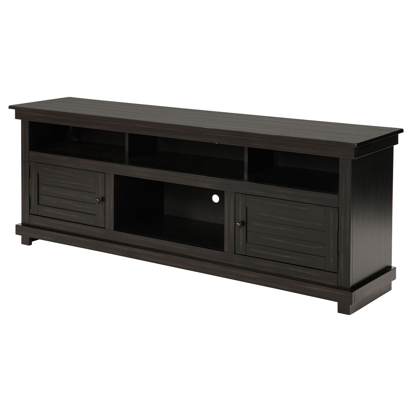 Farmhouse TV Console with Storage, Distressed Brown Pine Wood for Living Room