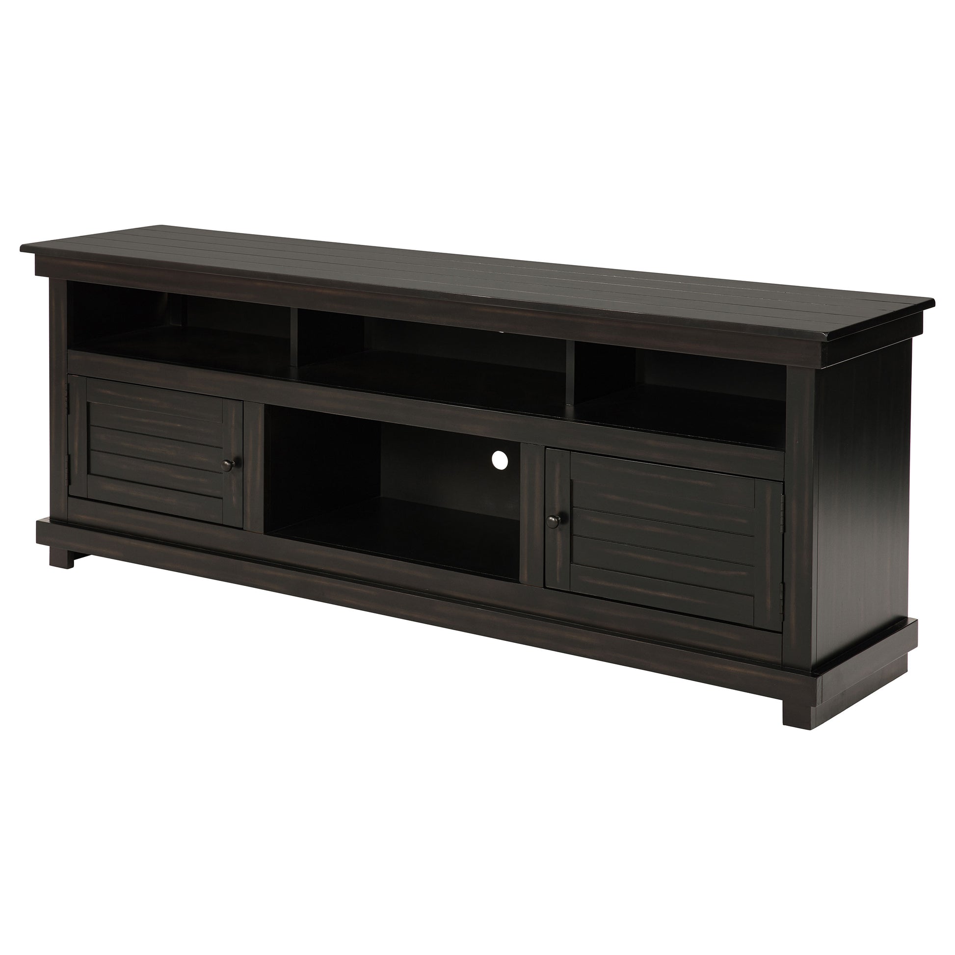 Farmhouse TV Console with Storage, Distressed Brown Pine Wood for Living Room