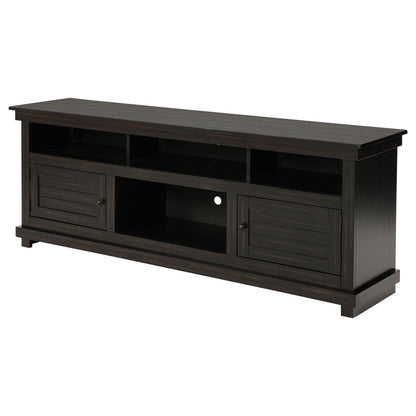 Farmhouse TV Console with Storage, Distressed Brown Pine Wood for Living Room
