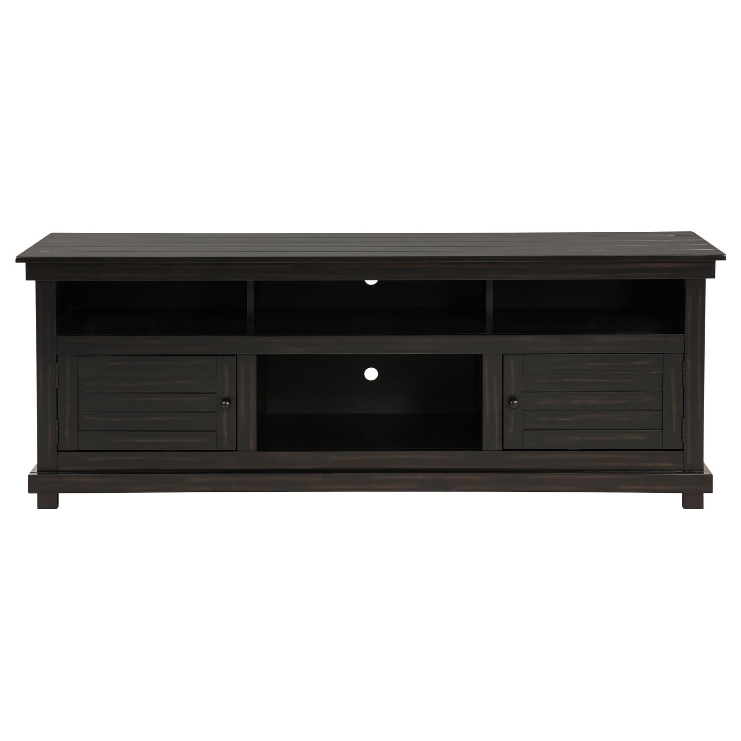 Farmhouse TV Console with Storage, Distressed Brown Pine Wood for Living Room