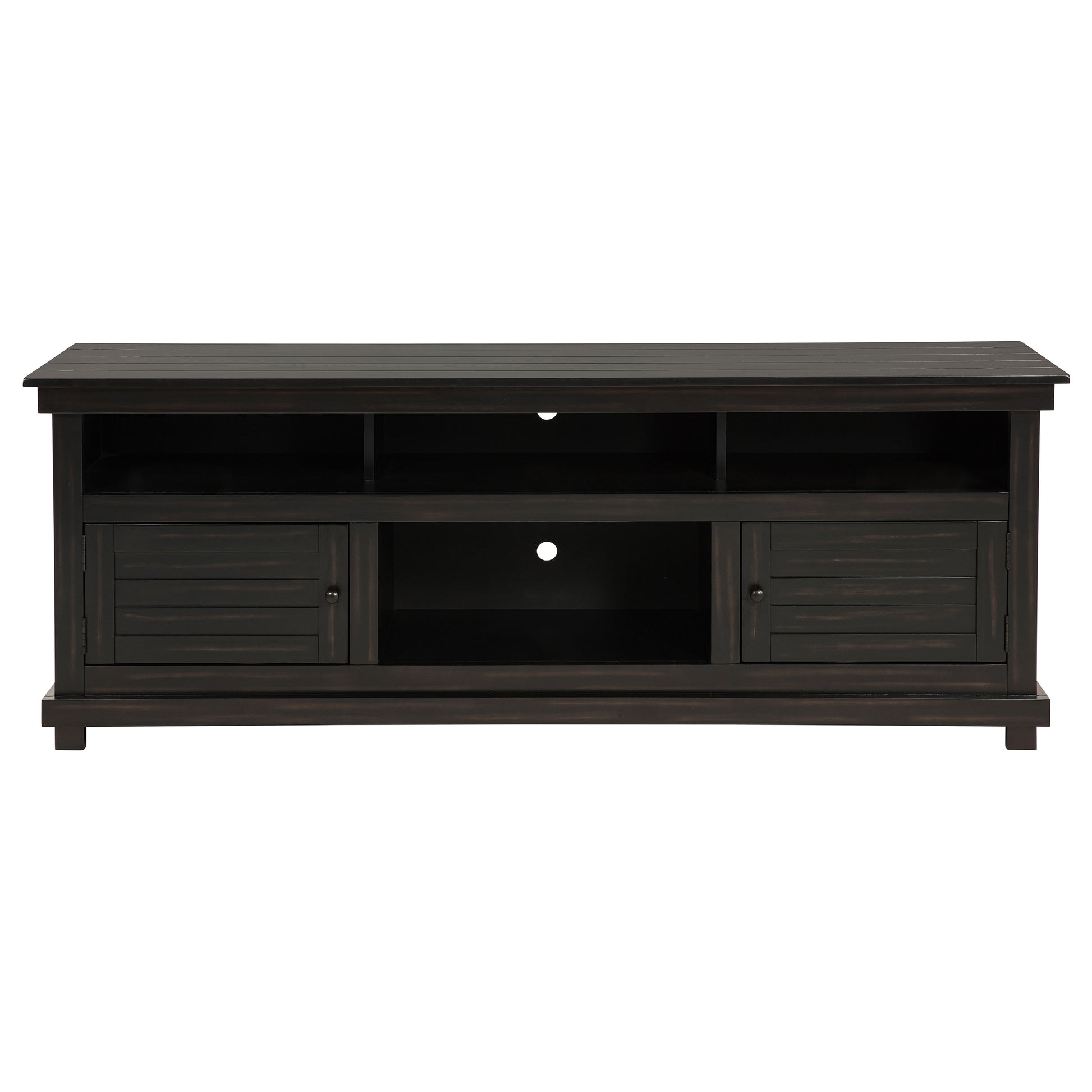 Farmhouse TV Console with Storage, Distressed Brown Pine Wood for Living Room