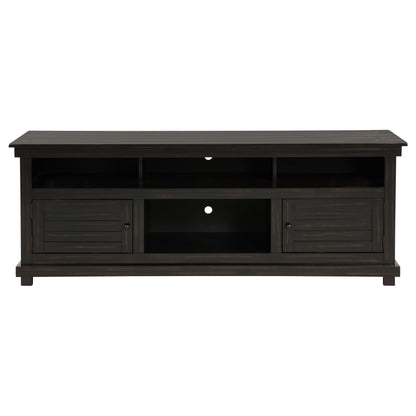 Farmhouse TV Console with Storage, Distressed Brown Pine Wood for Living Room