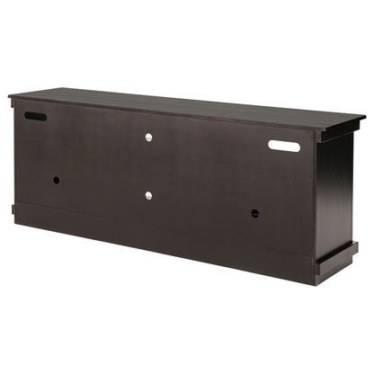 Farmhouse TV Console with Storage, Distressed Brown Pine Wood for Living Room