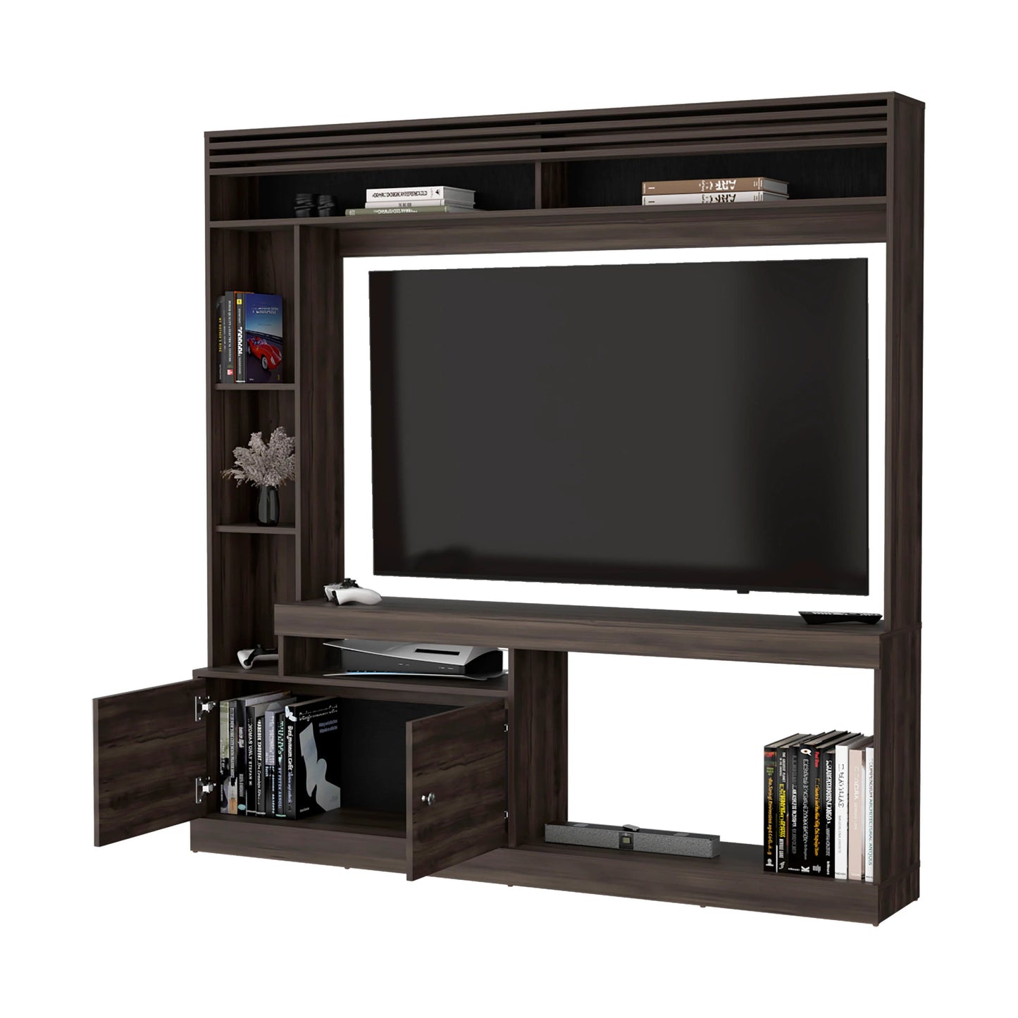 Walnut Entertainment Center - 50-59 Inch TV Storage for Living Room