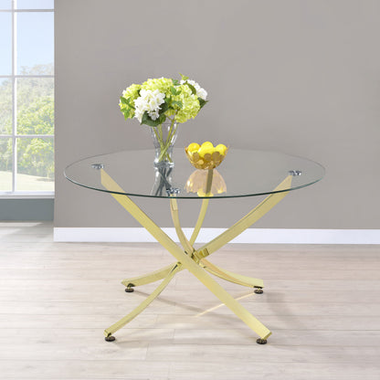 Orlette Brass and Clear Modern Brass Glasstop Dining Table