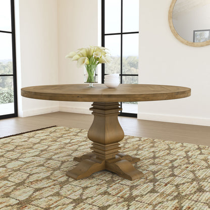 Rhea Rustic Honey Round Wood Dining Table