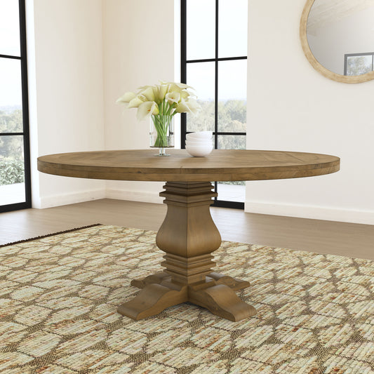 Rhea Rustic Honey Round Wood Dining Table