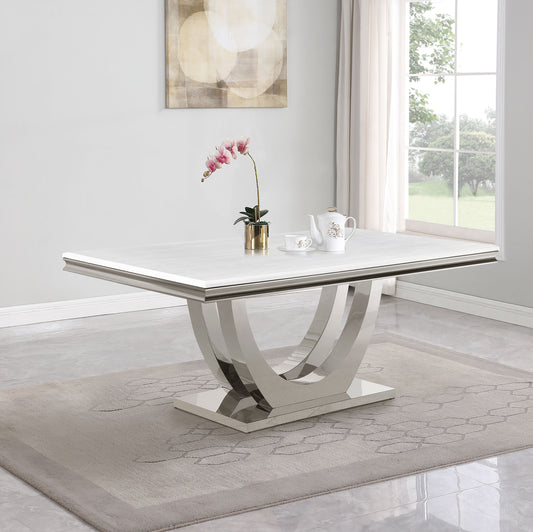 Allessandra White and Chrome Rectangular U-Shaped Base Dining Table