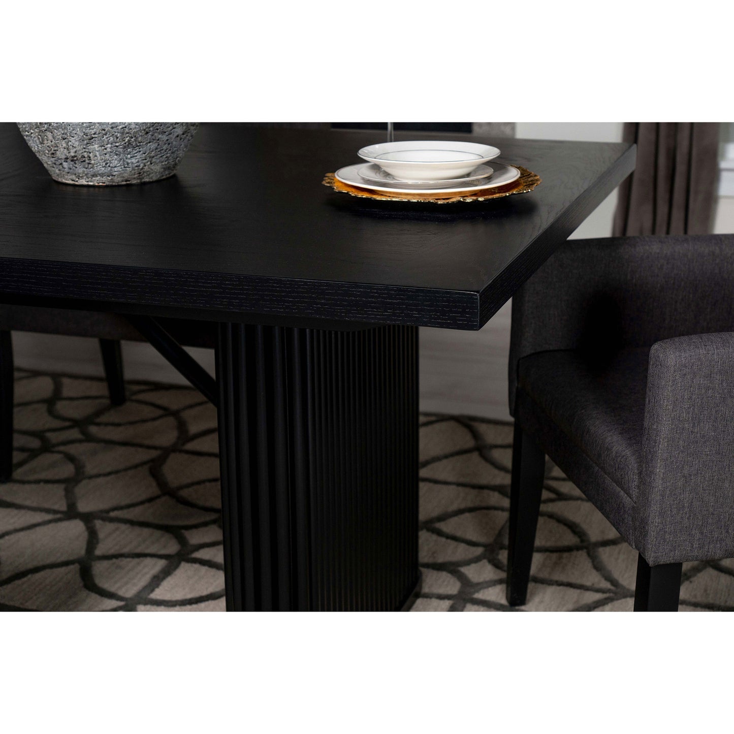 Houston Black Rectangular Double Pedestal Dining Table - 6 Seats