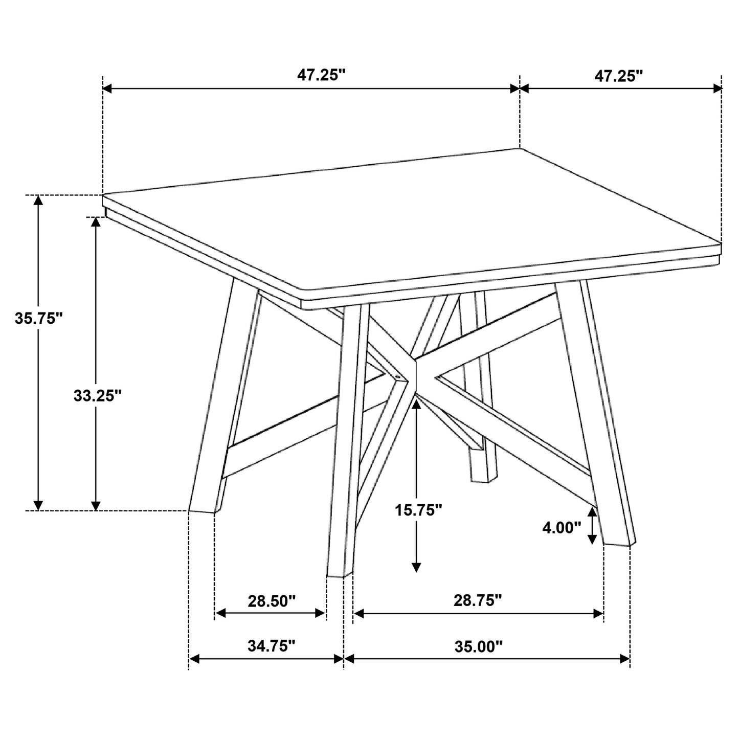 Square Brown Dining Table, 47-inch Square Counter Height