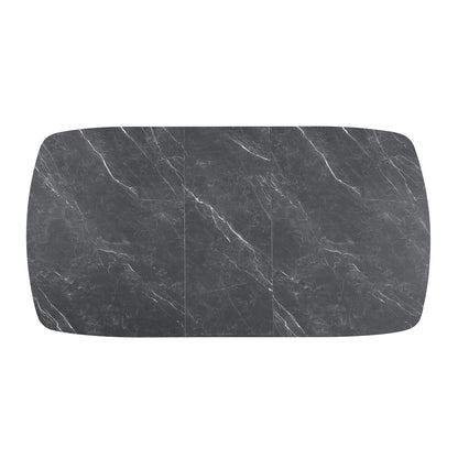 Black Faux Marble Extension Dining Table - Seats 6