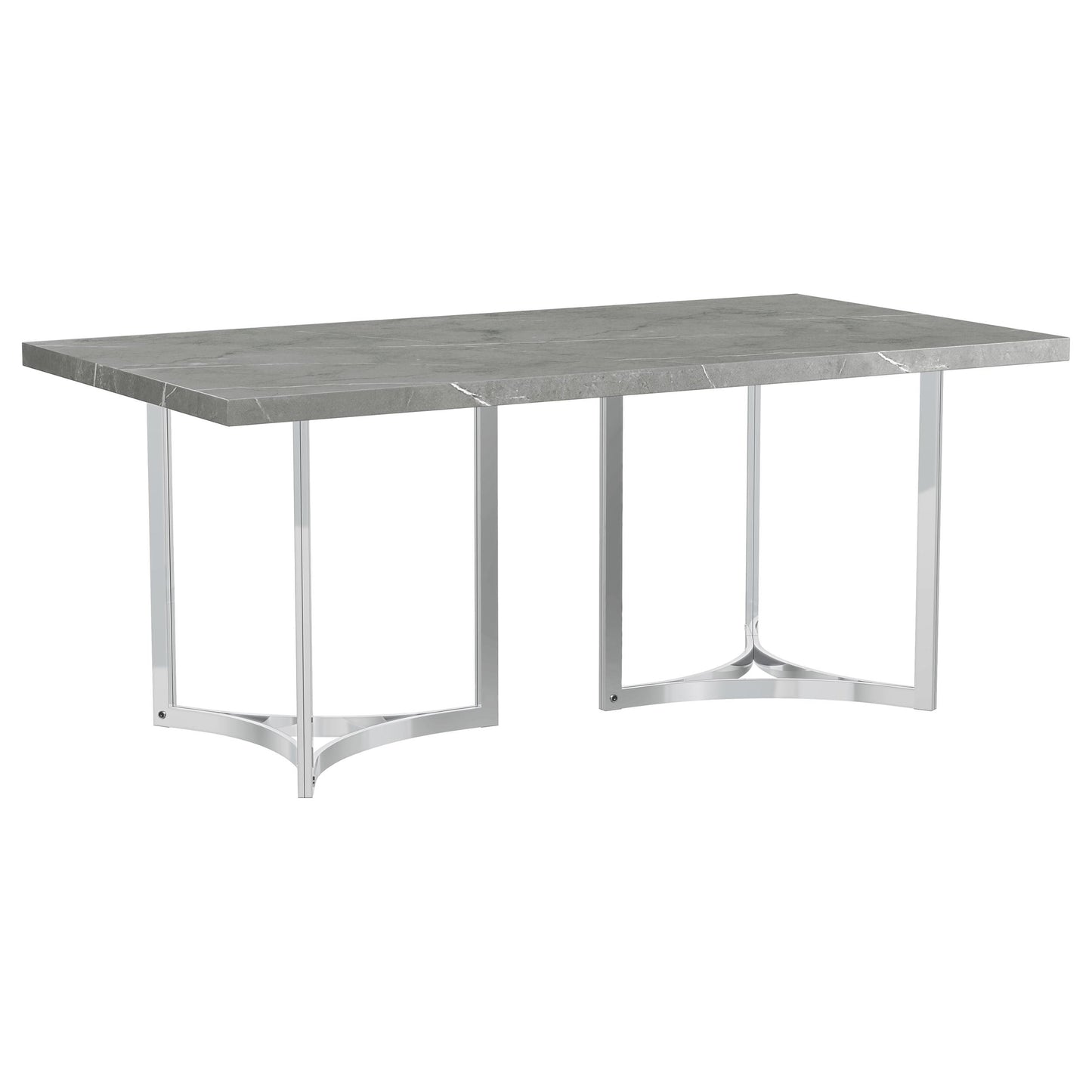 Contemporary Grey Dining Table with Steel Pedestal Base