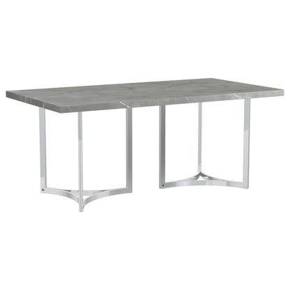 Contemporary Grey Dining Table with Steel Pedestal Base