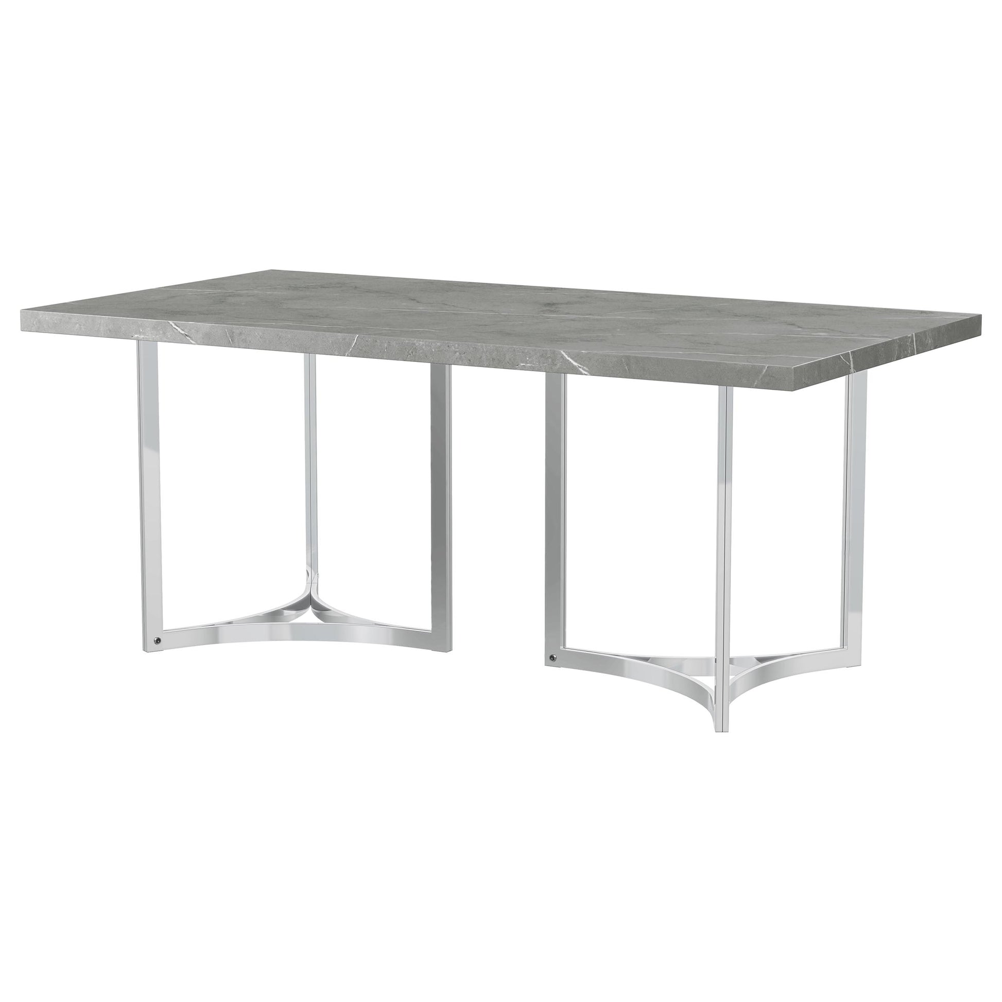 Contemporary Grey Dining Table with Steel Pedestal Base