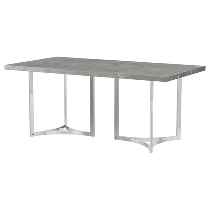 Contemporary Grey Dining Table with Steel Pedestal Base