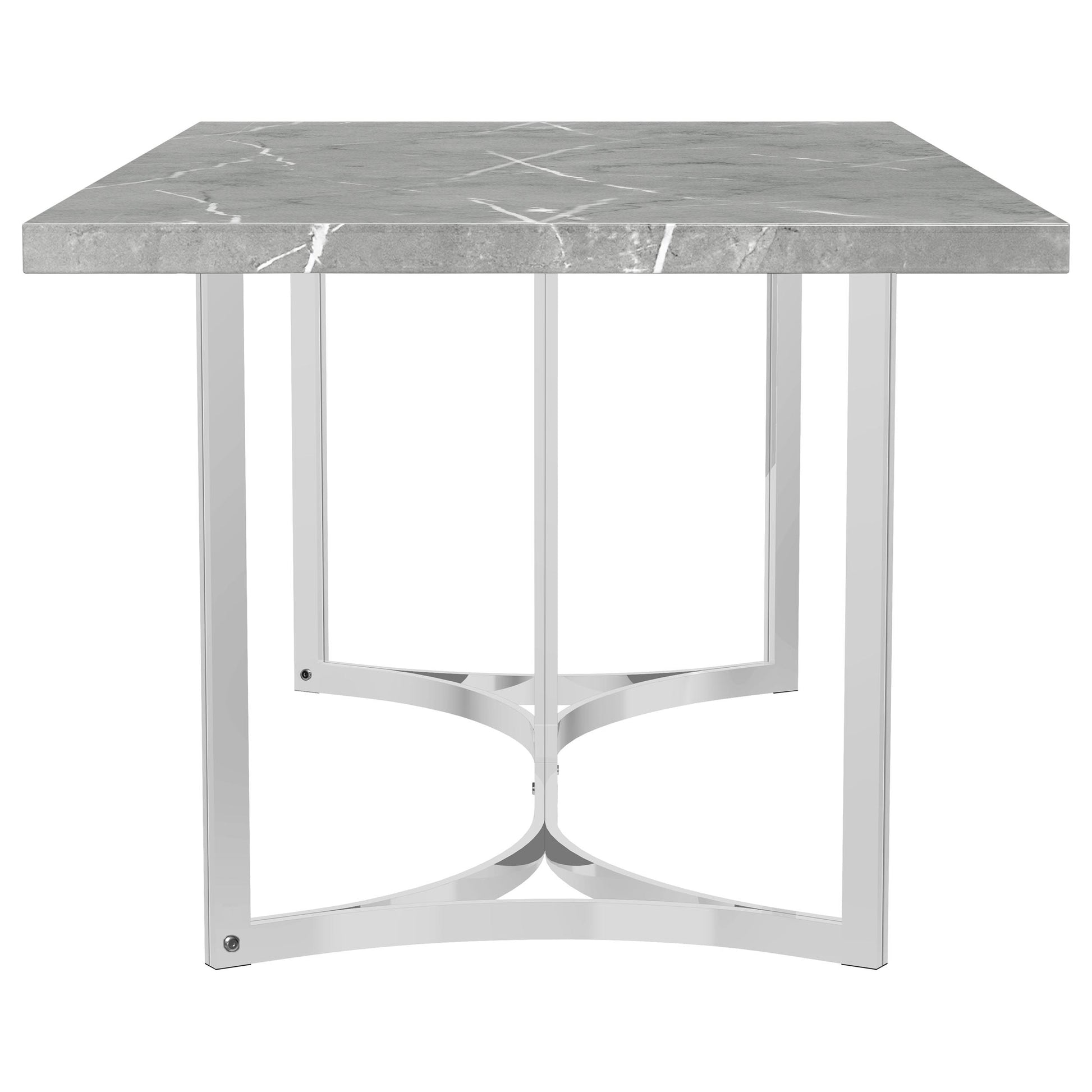 Contemporary Grey Dining Table with Steel Pedestal Base