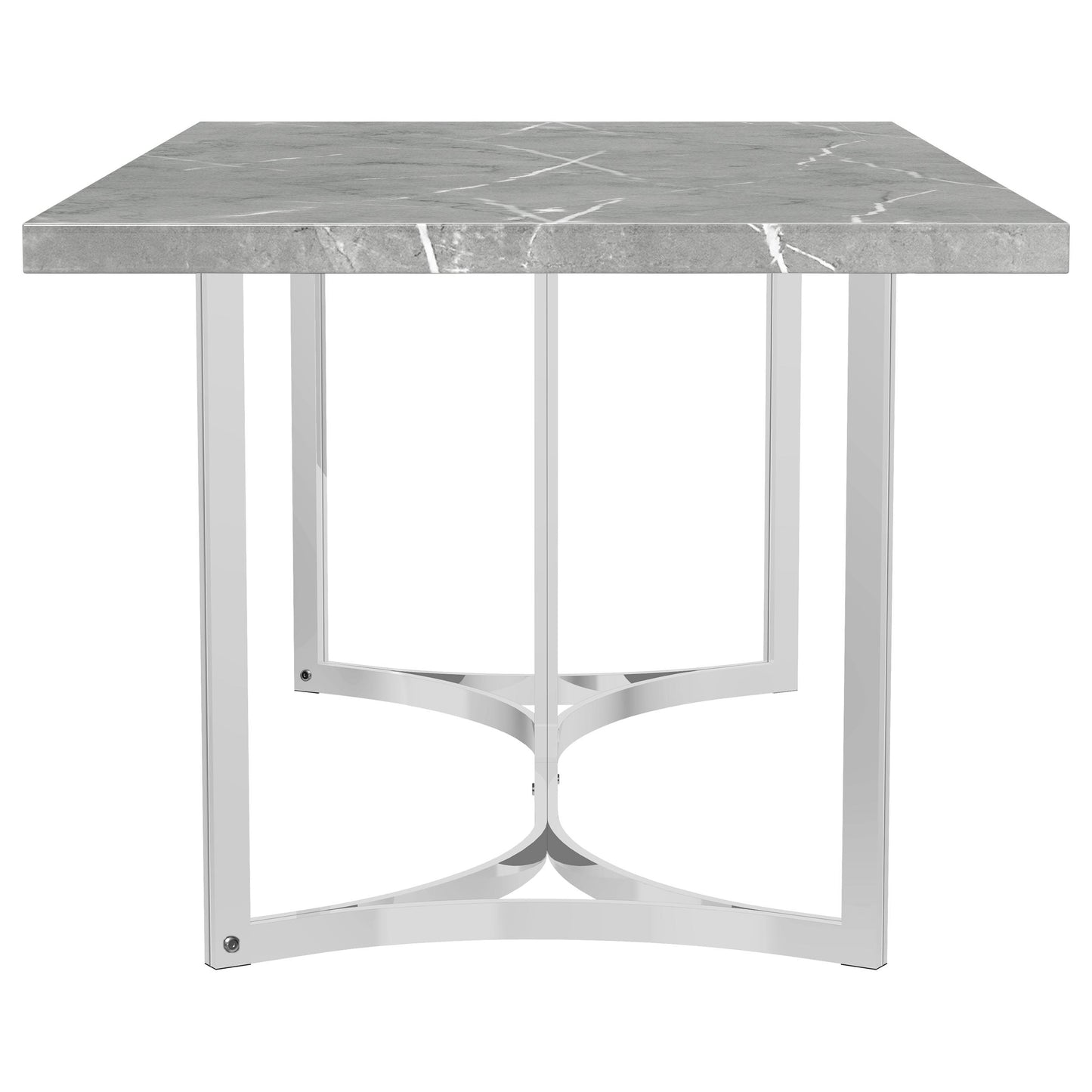 Contemporary Grey Dining Table with Steel Pedestal Base