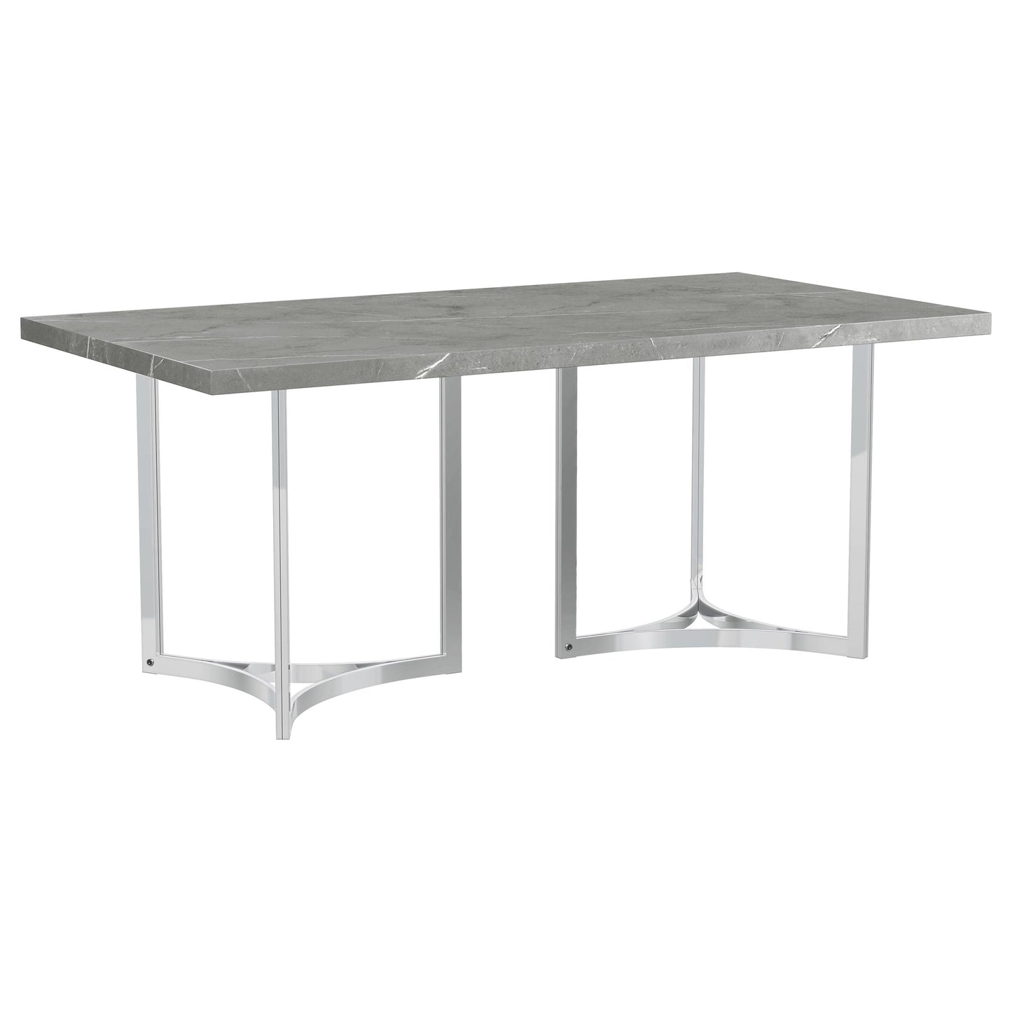 Contemporary Grey Dining Table with Steel Pedestal Base
