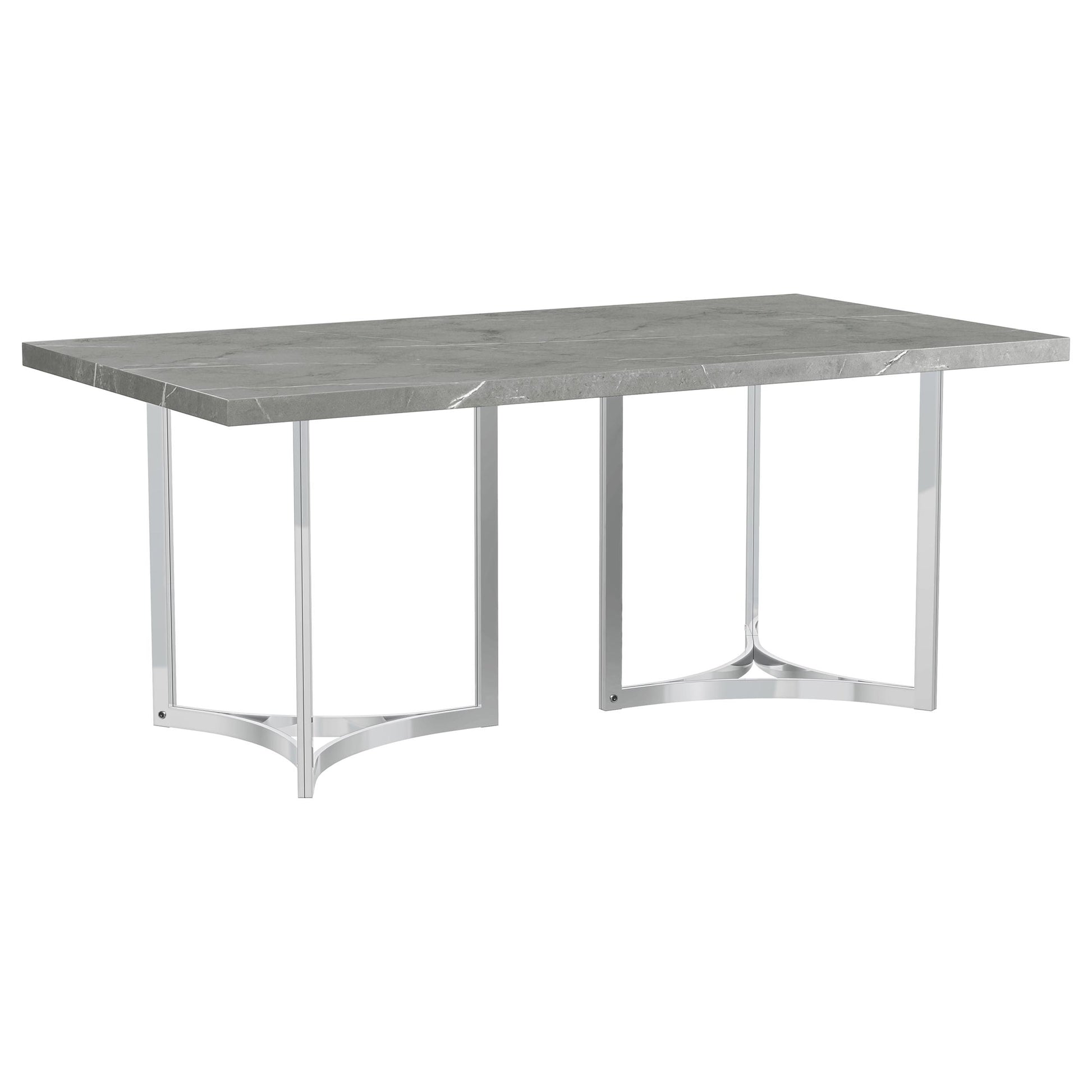 Contemporary Grey Dining Table with Steel Pedestal Base