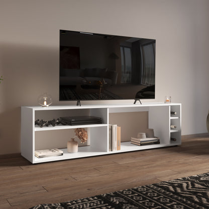 Suxta 63" Wide Tv Stand with Three Open Shelves and Three Bottle Cubbies, Cable Management, Bar Tv Stand, Living Room, Tv Room