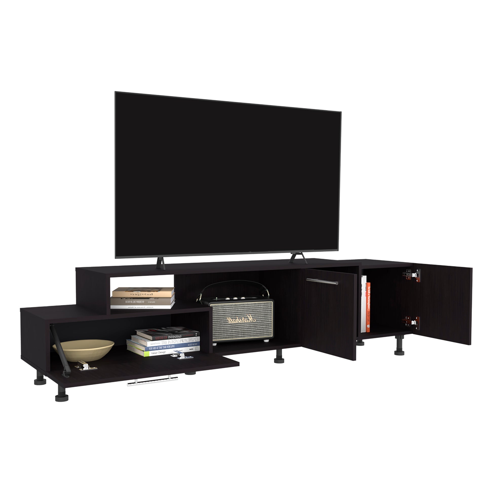 Athol 69" Wide TV Stand - Black Storage & Cable Management