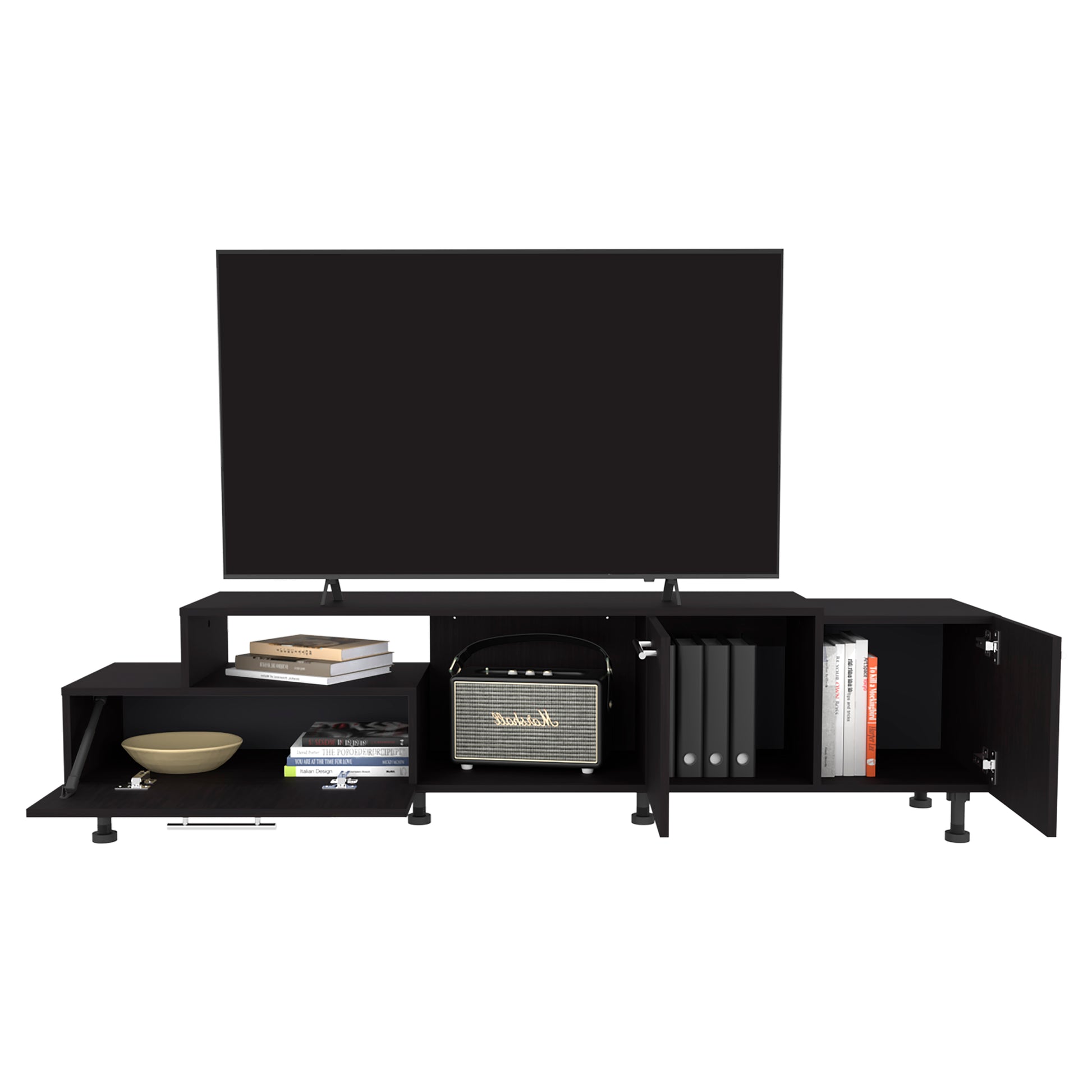 Athol 69" Wide TV Stand - Black Storage & Cable Management