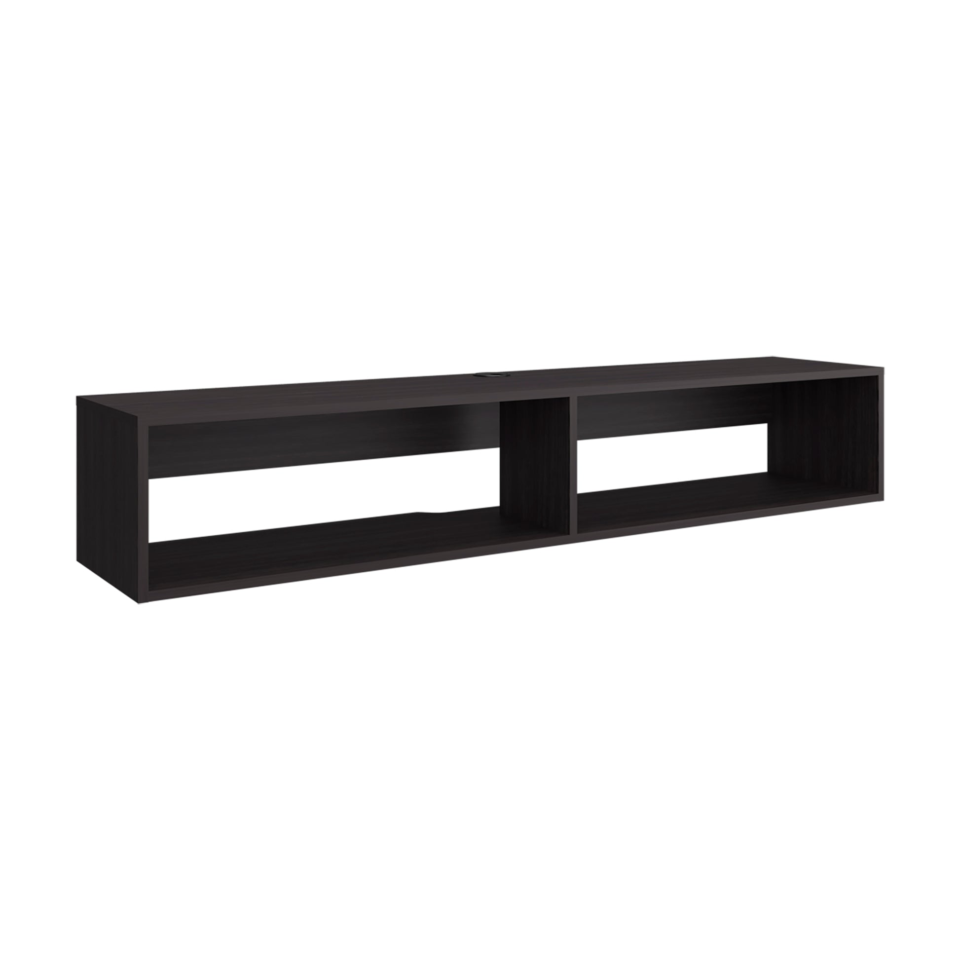 59" Dark Walnut Floating TV Stand with Storage Shelves for Living Room