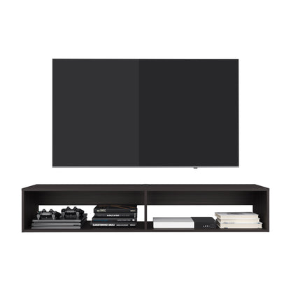 59" Dark Walnut Floating TV Stand with Storage Shelves for Living Room