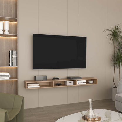 Luft 71" Wide 3-Shelves Floating TV Stand,Wall Mounted,  Media Console Entertainment Center with cable management, for Living Room, Bedroom Natural Oak